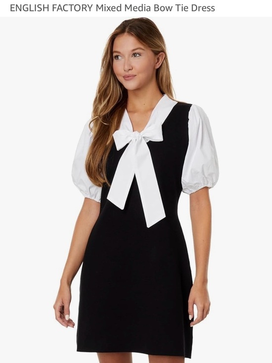 English Factory Dresses & Skirts - English Factory Black Mini Dress with White Bow Tie